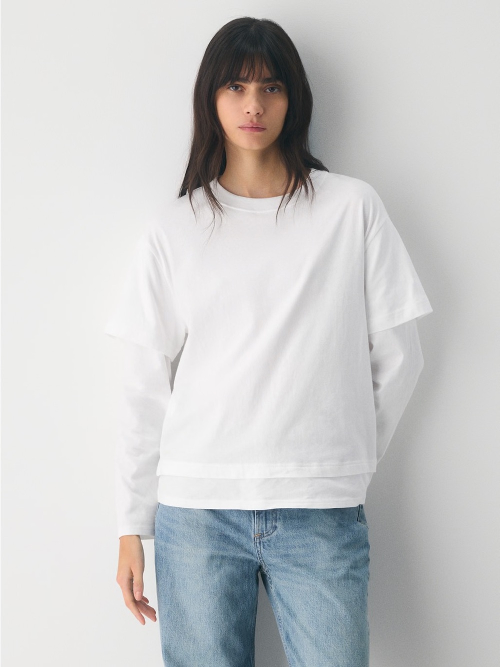 Aritzia White Layered Long Sleeve Tee